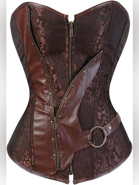 Brown Leather Lace Up Waist Cincher Corset